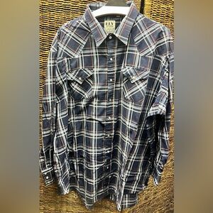 Ely Cattleman- Mens Big 4X, Pearlized buttons, Blue/White